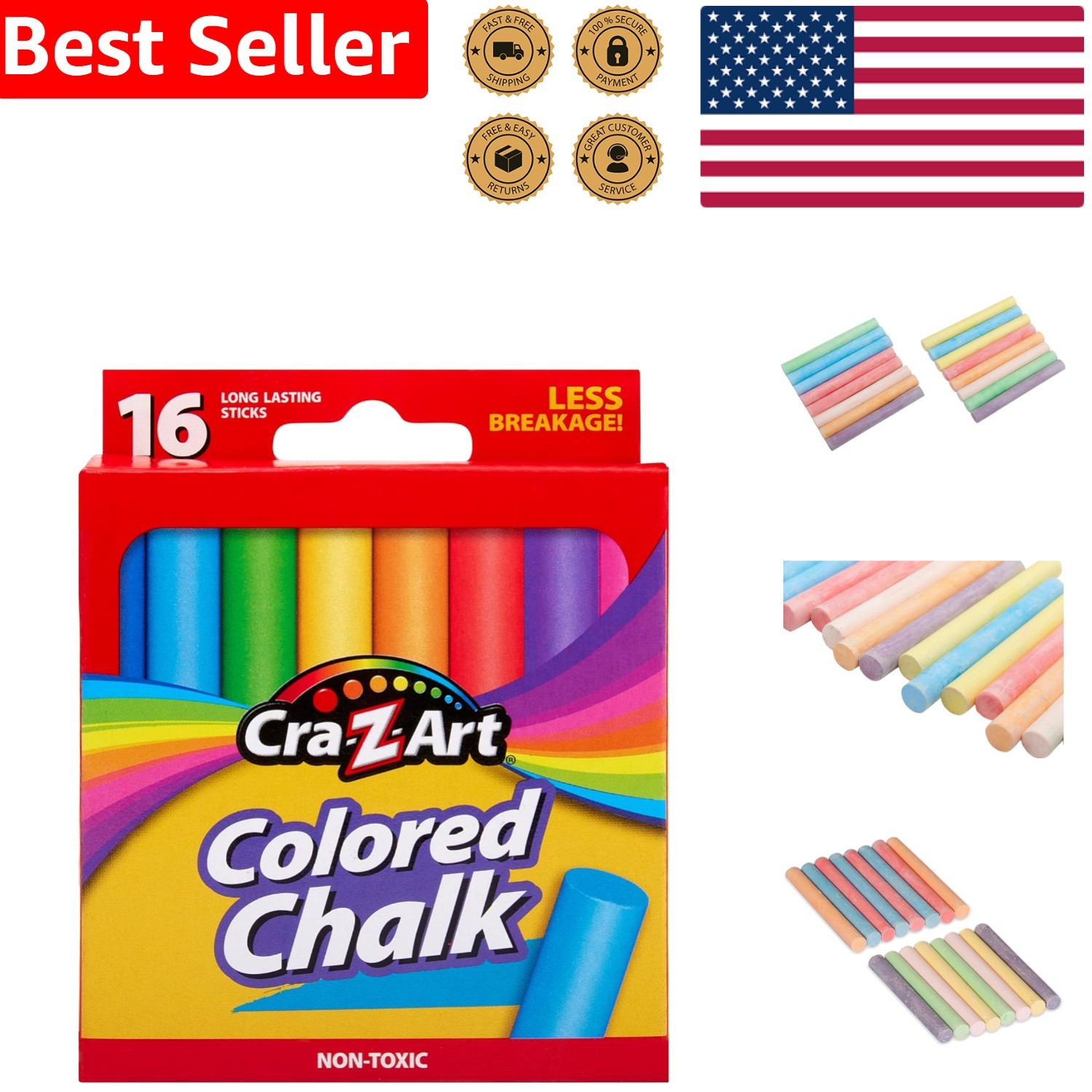 16 Bright Assorted Colored Chalk for Indoor & Outdoor Creativity – Non-Toxic