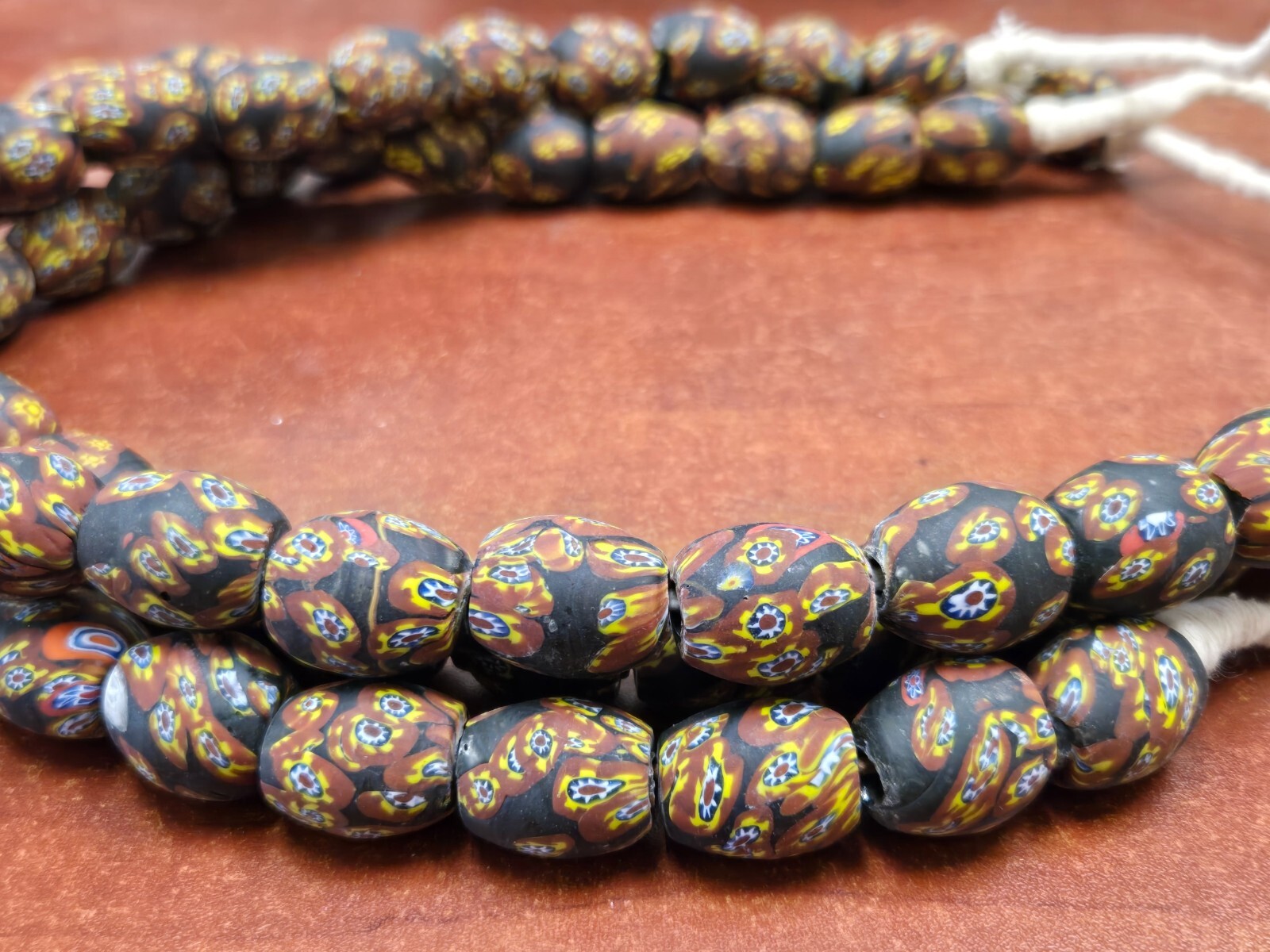 4 STRANDS HANDMADE STRIPE AFRICAN OLD GLASS BEADING BEADS 7/8″ #A209