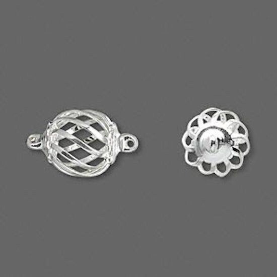 25 Silver Plated Steel & Brass 12x11mm Swirled Oval Cage Bead Connectors