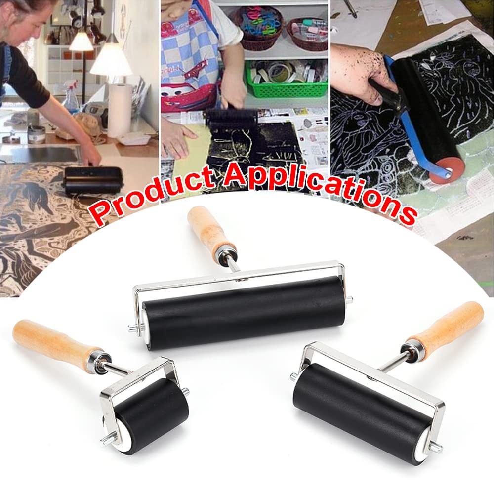 3 Pack Rubber Roller – Brayer Rollers with 3 Size for Crafting Black