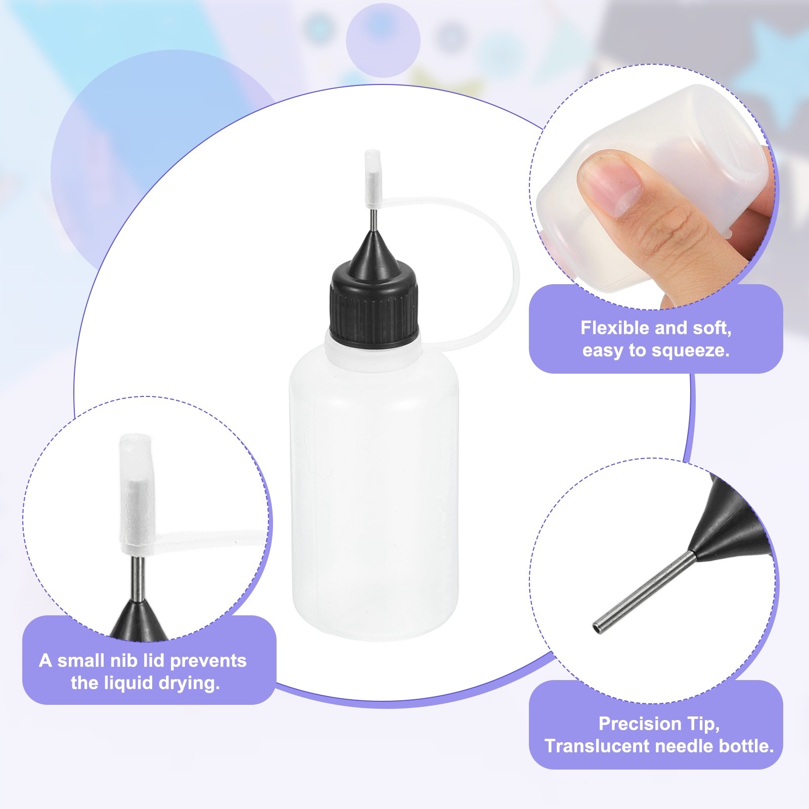 5Pcs Needle Tip Squeeze Bottle,30ml/1oz Glue Tip Bottles(Black,with 5 Funnel)