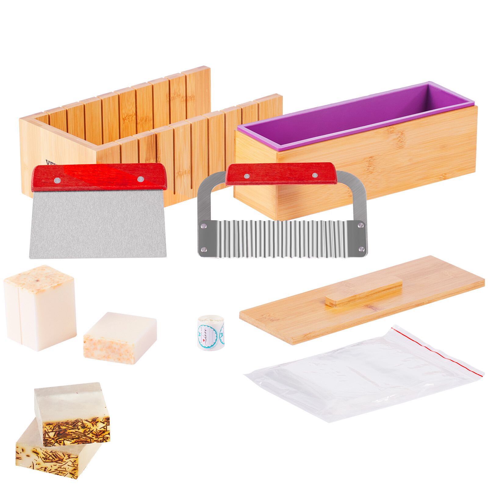 VEVOR Soap Making Kit Bamboo Cutting Box Silicone Mold Stainless Steel Cutters