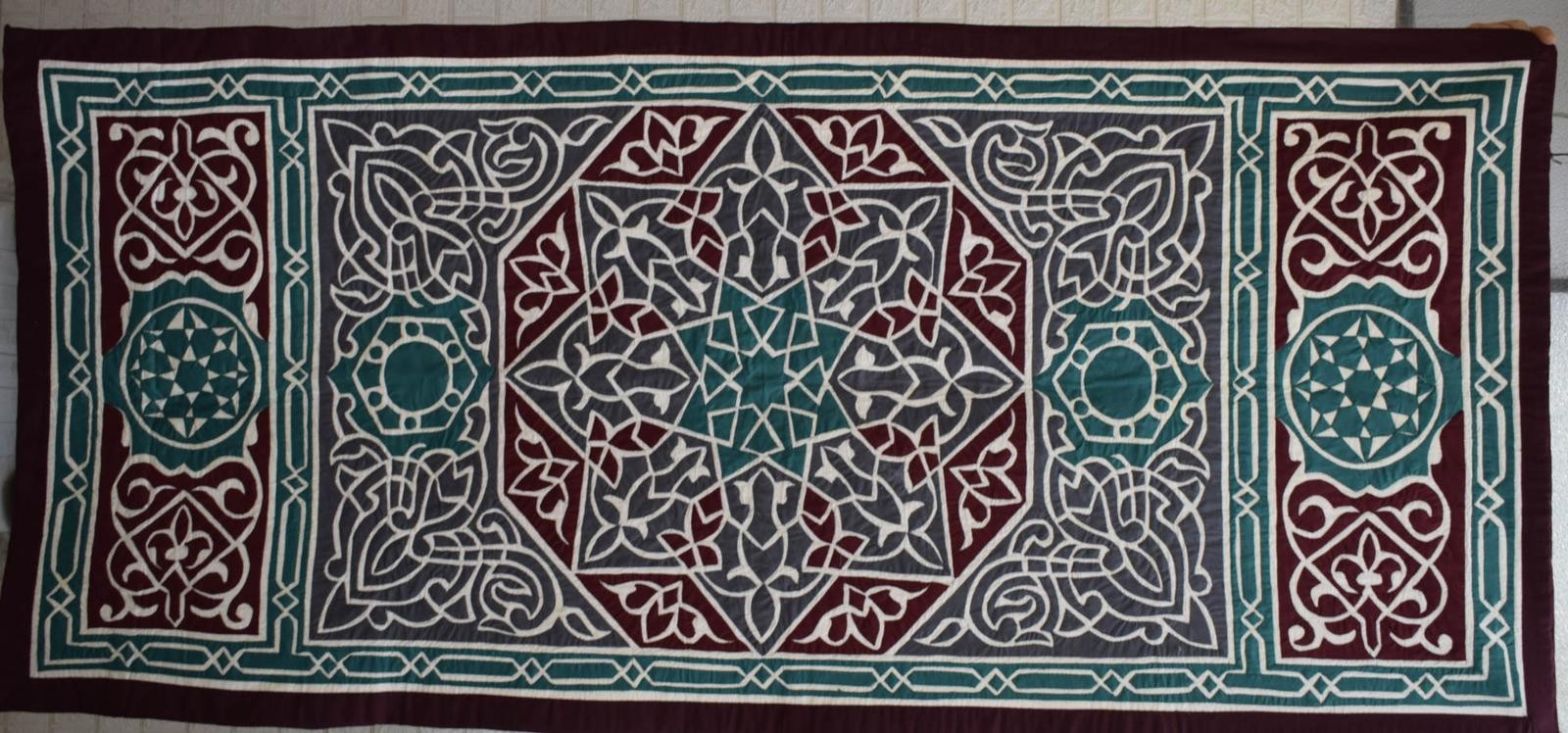 Egyptian Khayamiya Patchwork Wall Hanging Tapestry Maroon Green Star Medallion