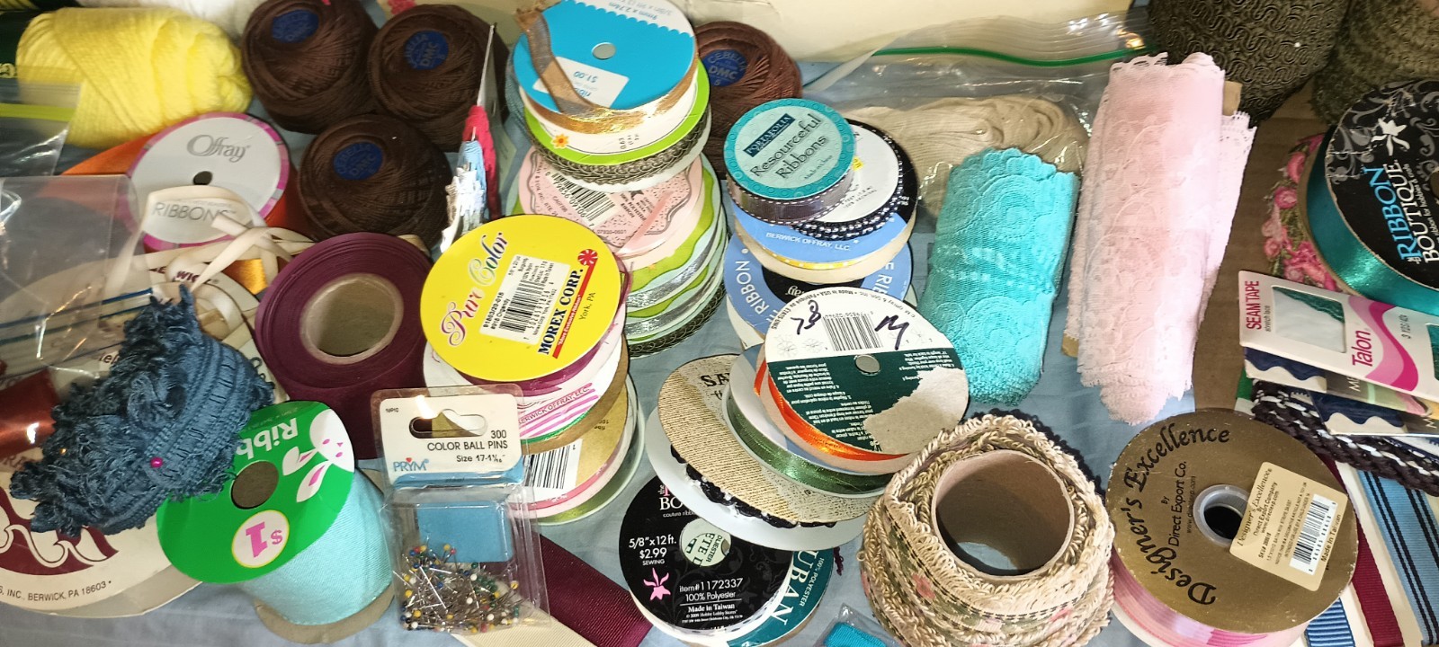 Huge Lot of Crafting Supplies. Yarn,Lace,Ribbon,Ball Pins Approx.100 Items 10lbs