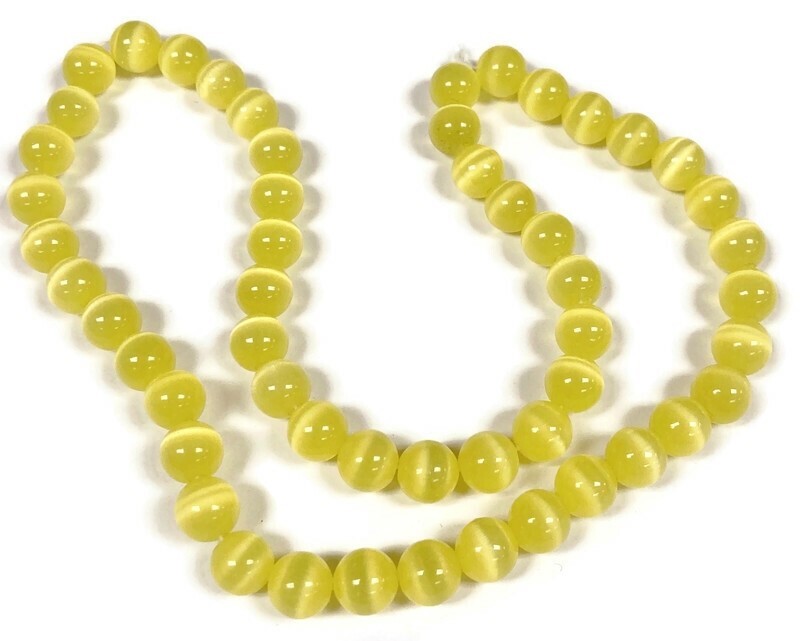 50 Cat’s Eye Fiber Optic Glass Muted Yellow 8mm. Smooth Round Beads 2568