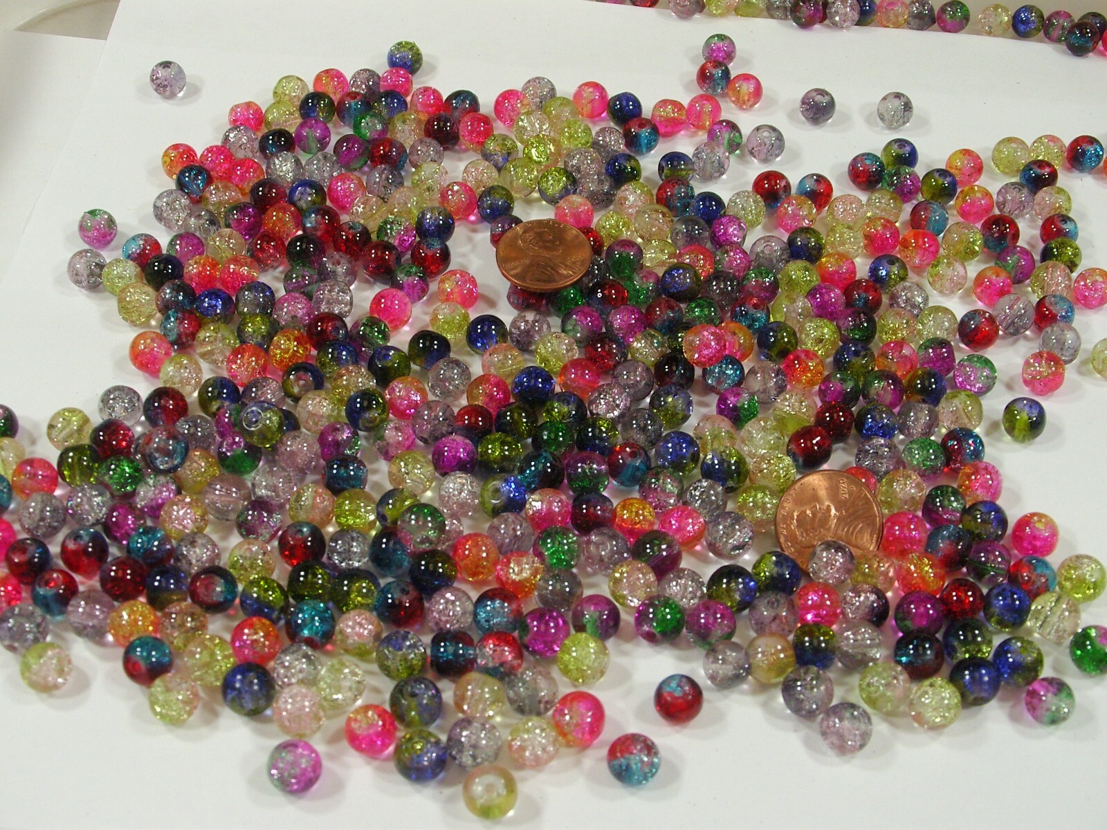 Two Pounds (7mm x 8mm) Round Assorted India Crackle Glass Beads Bulk (TKK-9) ⭐