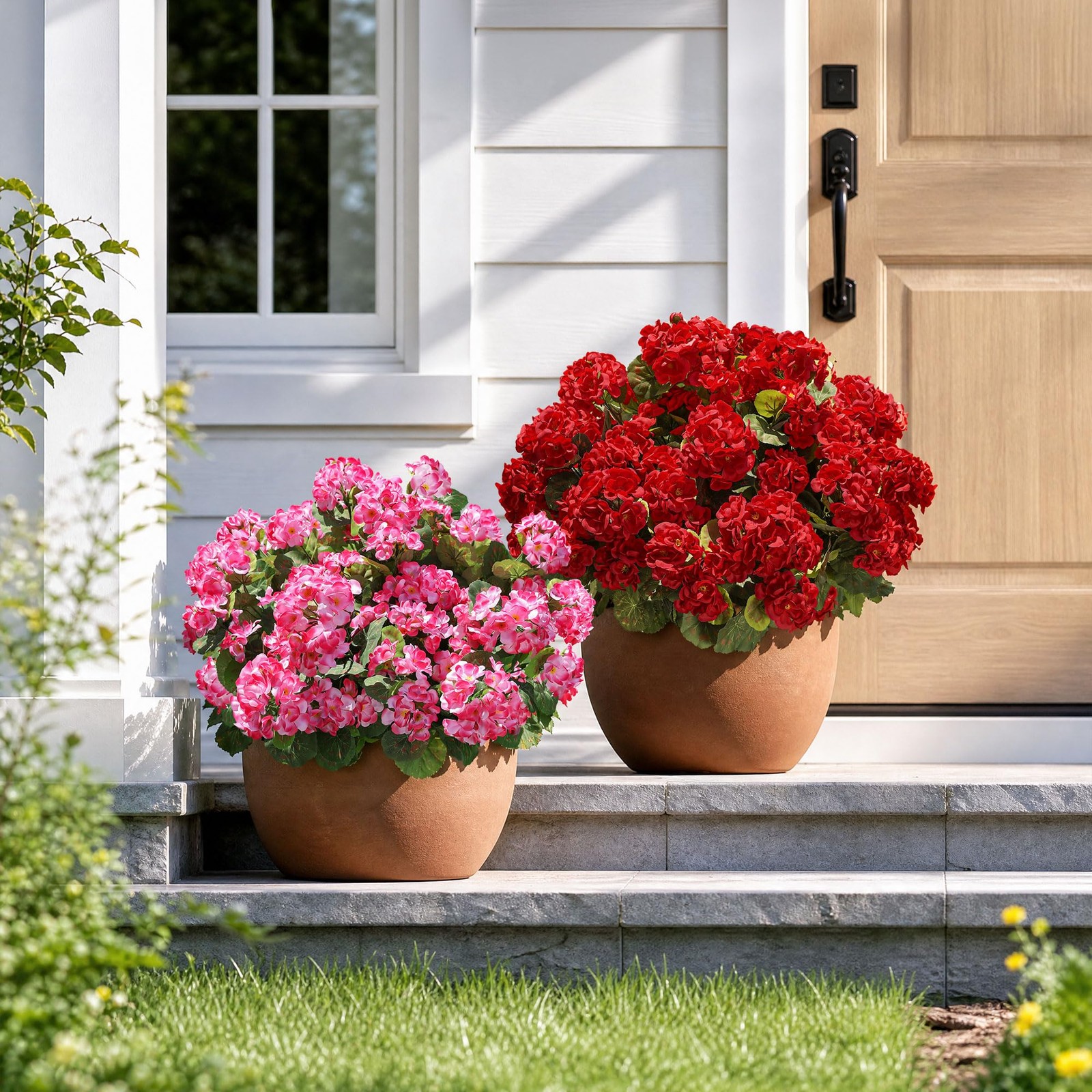 Artificial Geraniums Fake 3 inches (D) x 4.5 (W) x 9 (H), 6 Red
