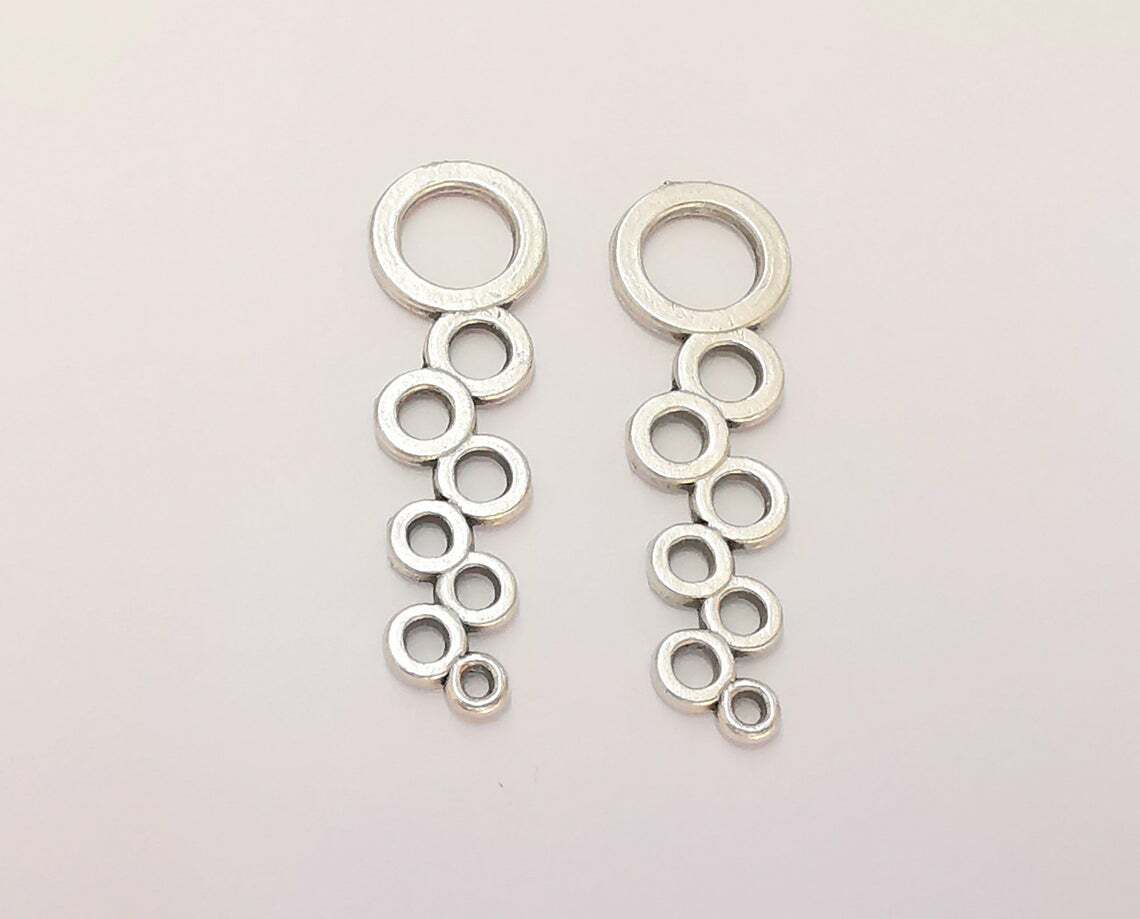 5 Circle Hoops Dangle Antique Silver Plated Charms (36x11mm) G22518
