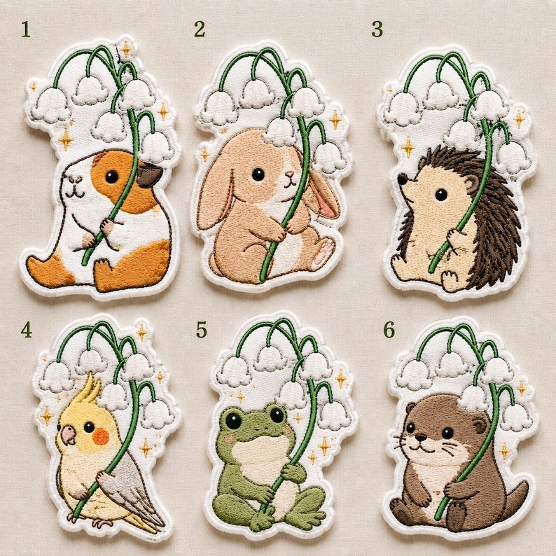 Embroidered Lily of the Valley Animal Iron On Patch Cute Woodland Animal