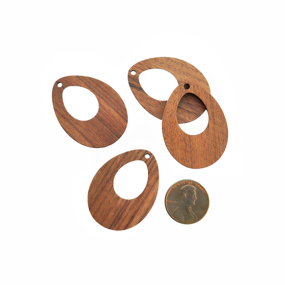 2 Modern Open Oval Natural Dark Wood Charms 38mm – WP160