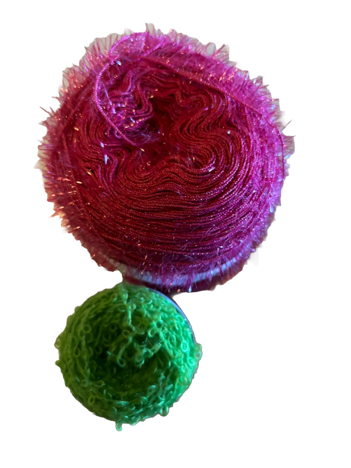 Red Heart Scrubby Sparkle Yarn Pink 156.38 Yds 2.9 Oz Green 45.49 Yds .6 Oz Lot