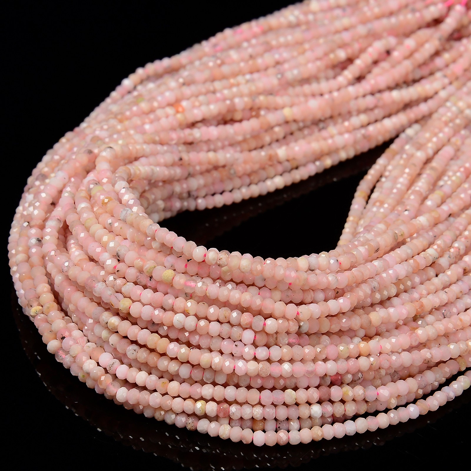 Natural Pink Opal Faceted Rondelle Beads Size 2x3mm 15.5” Strand