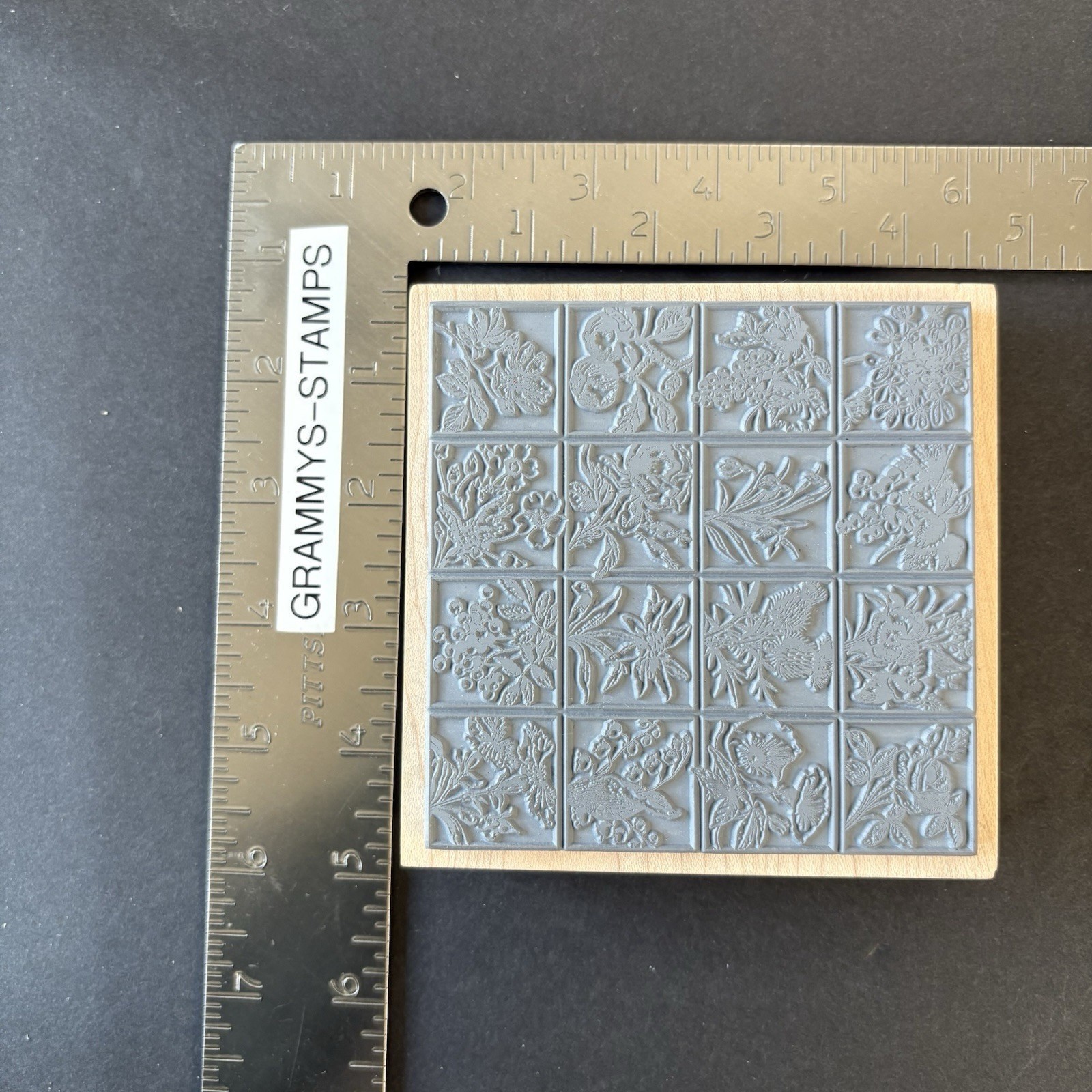 Magenta Wildflower Grid Squares Flowers Blooms Rubber Stamp 30006P