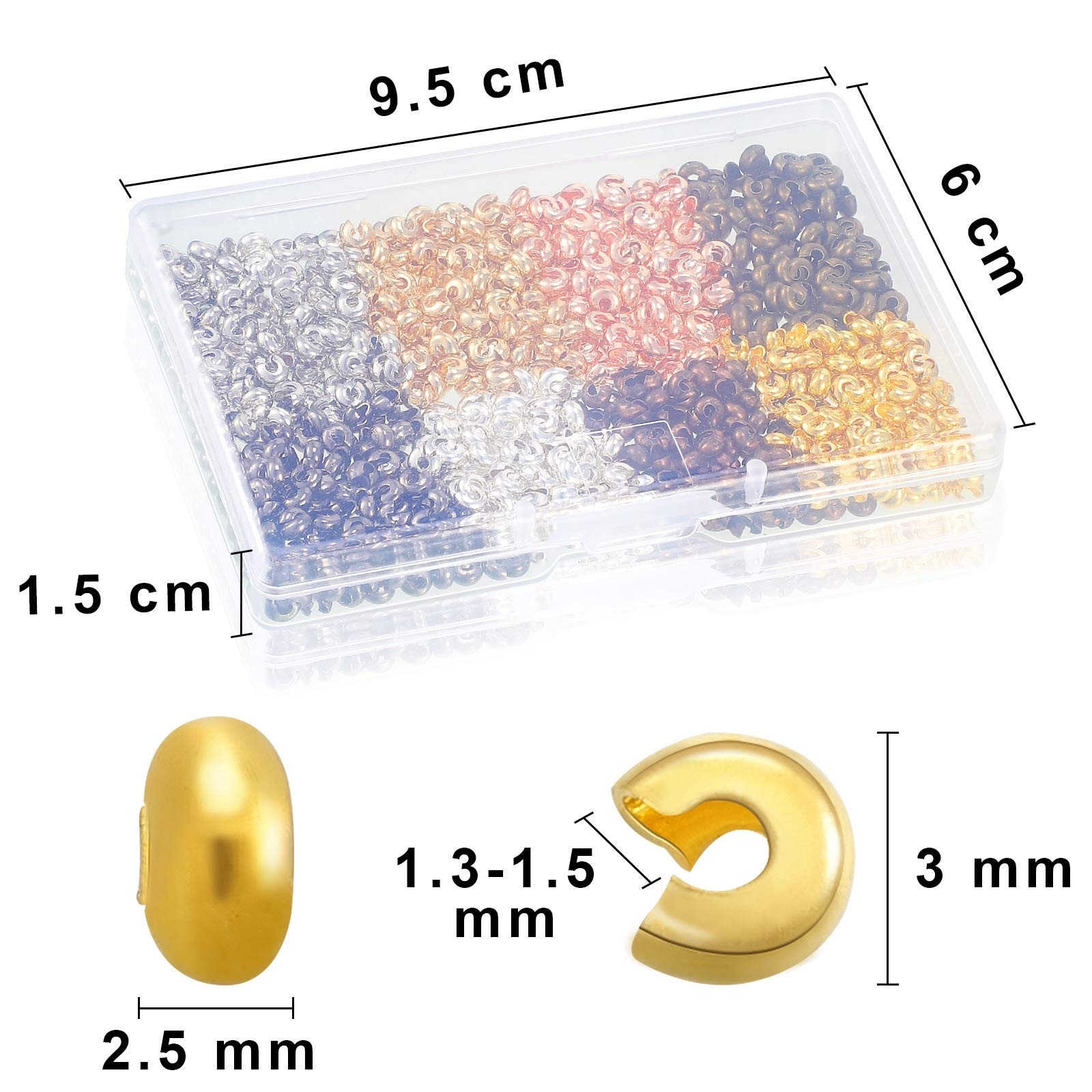 Hicarer 800 Pieces Crimp Bead Covers 3mm Multicolor Half 3.0 mm,