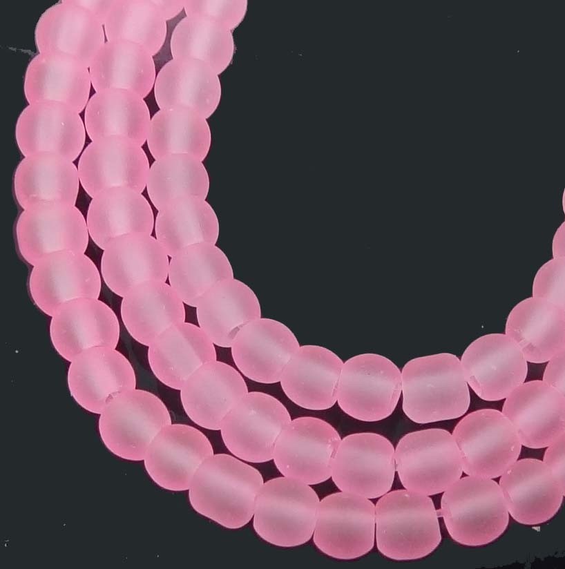 100 Czech Frosted Sea Glass Round / Rocaille Beads Matte – Pearl Pink 4mm