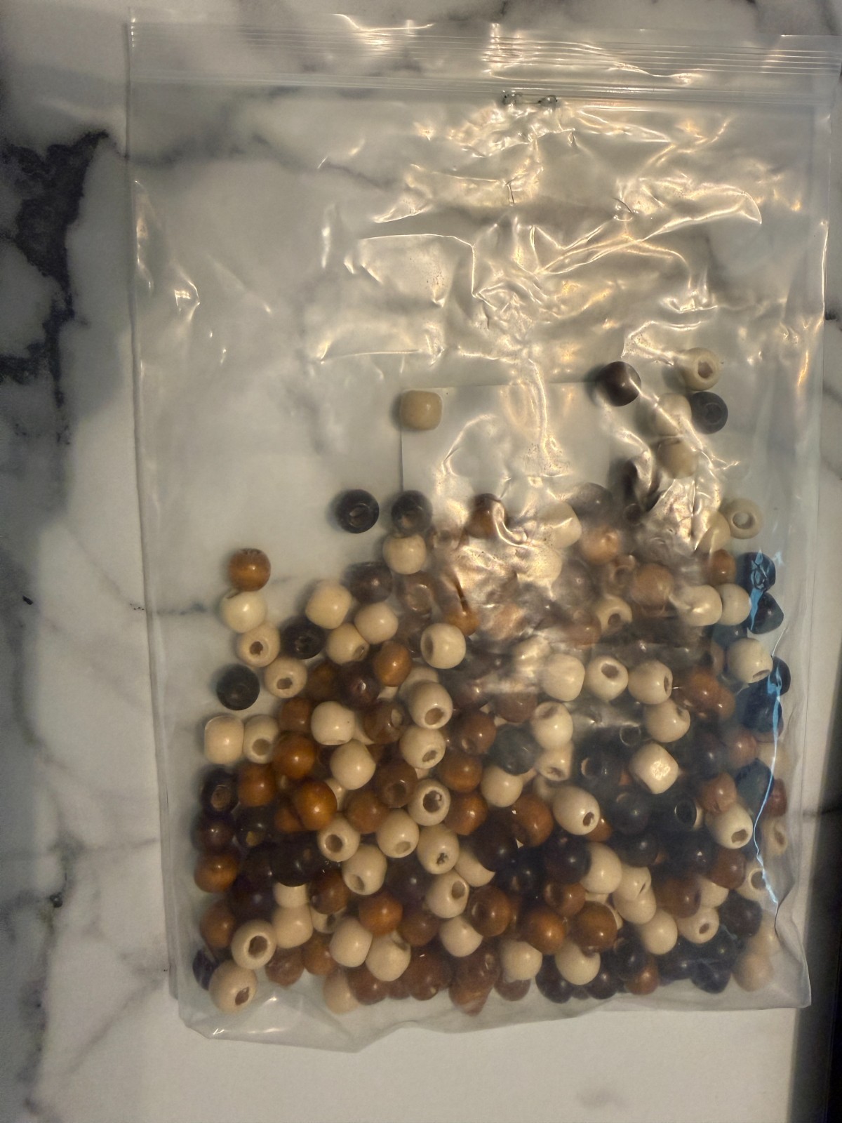 2.9oz Bag of Round Cylinder Wooden Beads Beige, Tan, Dark Brown Assorted 5-6mm