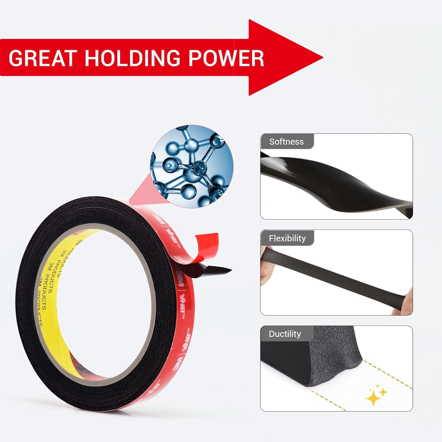 Extra Strong Double Sided Tape Heavy Duty 10FT, Made with 3M Very Sticky Adhesiv
