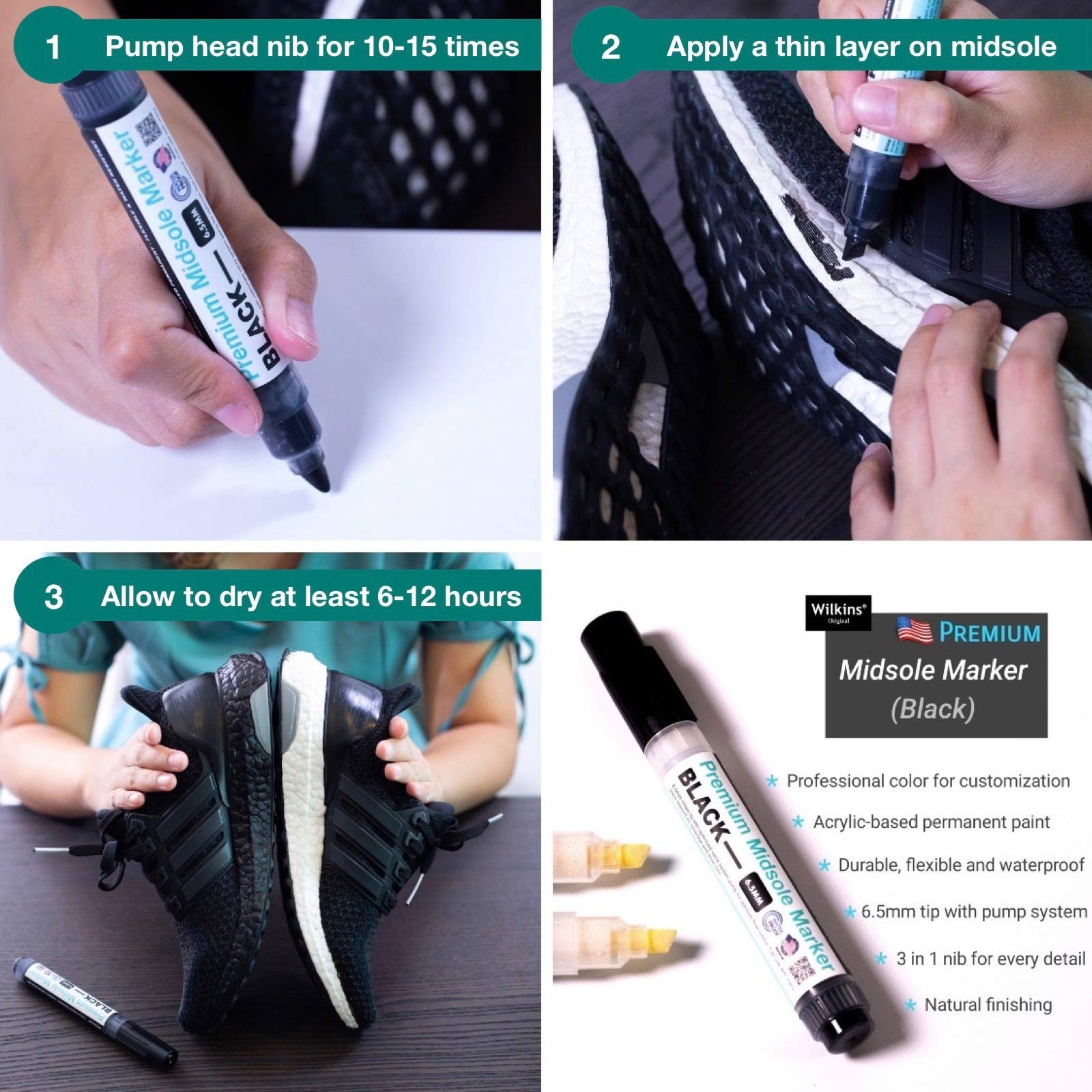 Black Dye Acrylic Midsole Marker – Permanent Shoe Paint Pen for Customization
