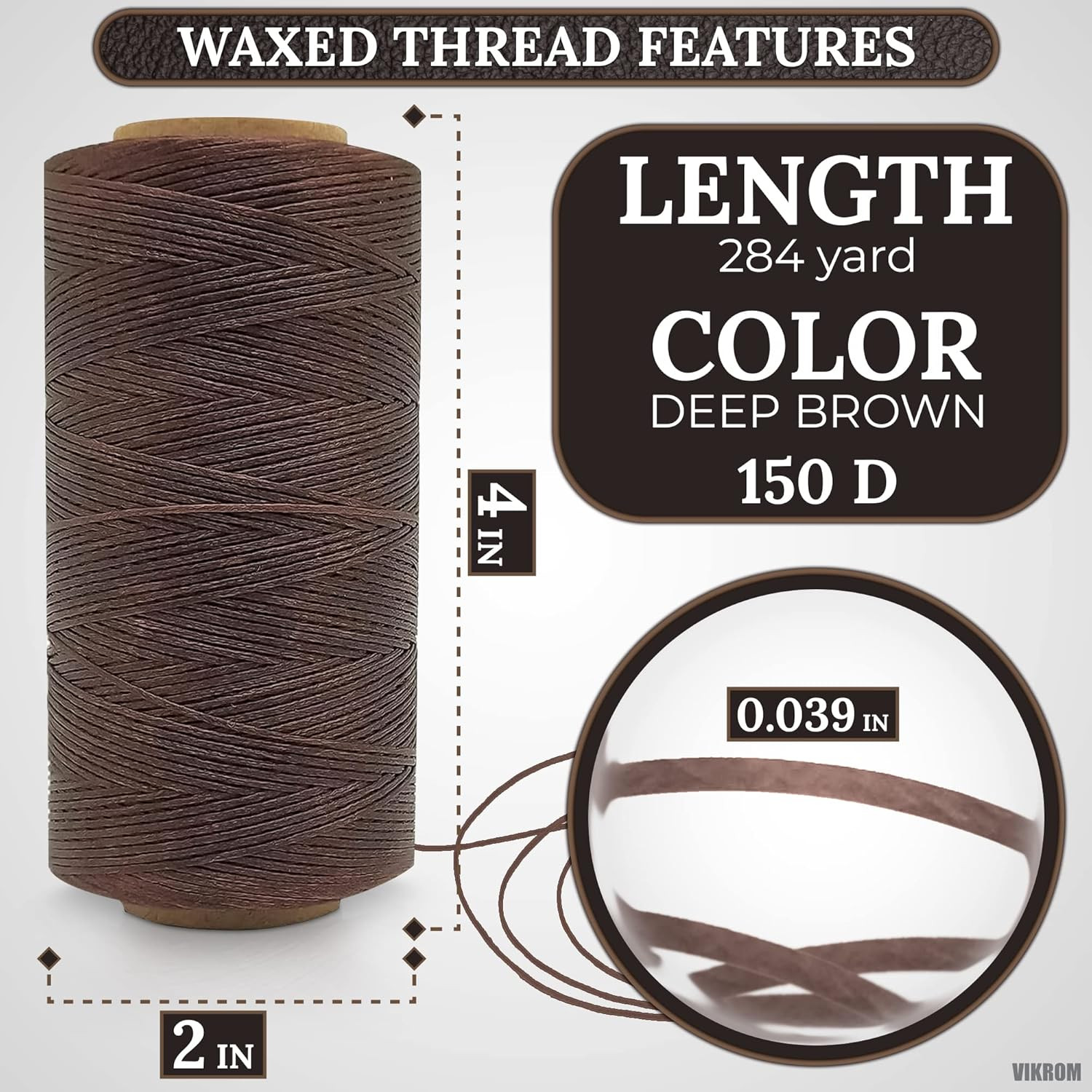 Wax String 284 Yards 150D 1Mm – Waxed String Cord for Leather Sewing, Deep Brown