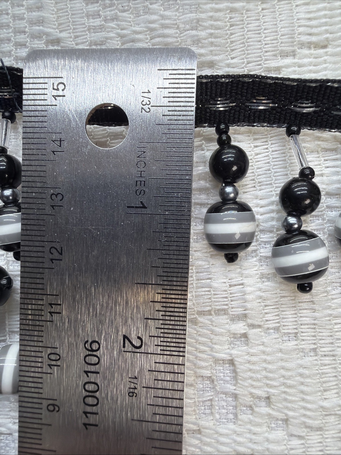 Black White Bead Ball Fringe 1.5″ Trim 2 yards Never used