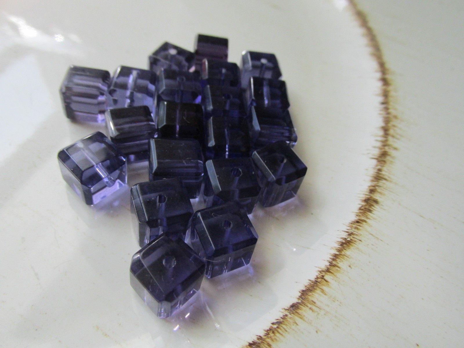 Vintage Glass Spacer Beads Faceted Violet Cube 10x10mm 38pcs