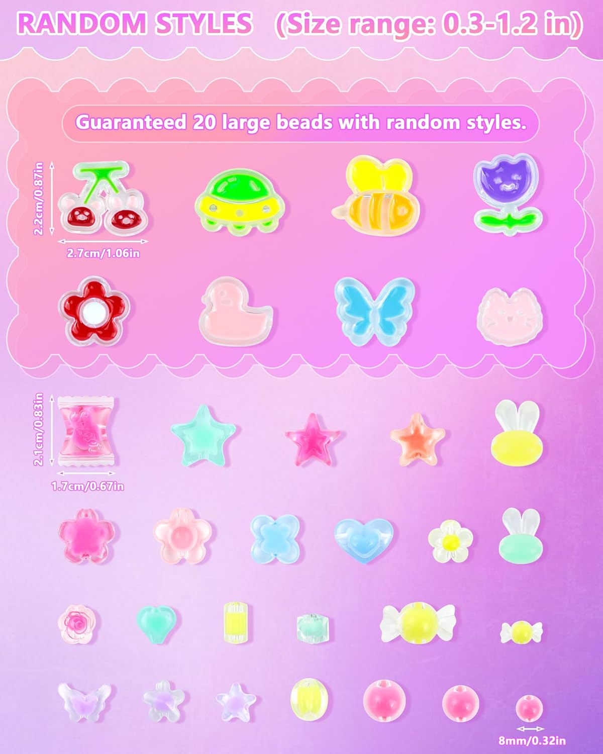 350PCS Cute Acrylic Beads for Bracelet Making – 7 Colors Kawaii Aesthetic Kandi