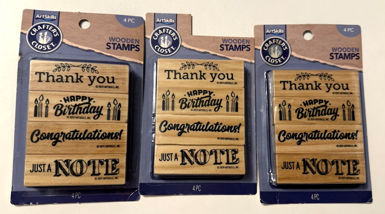 Art Skills Crafter’s Closet 3 Pack Set of Unopened Wooden Stamps New