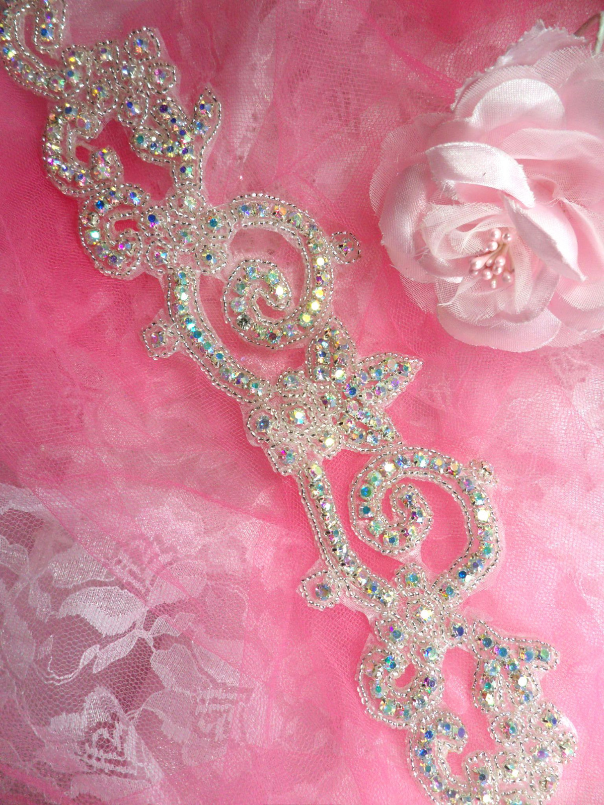 Rhinestone Appliques Mirror Pair Crystal AB Aurora Borealis Silver Beaded XR50