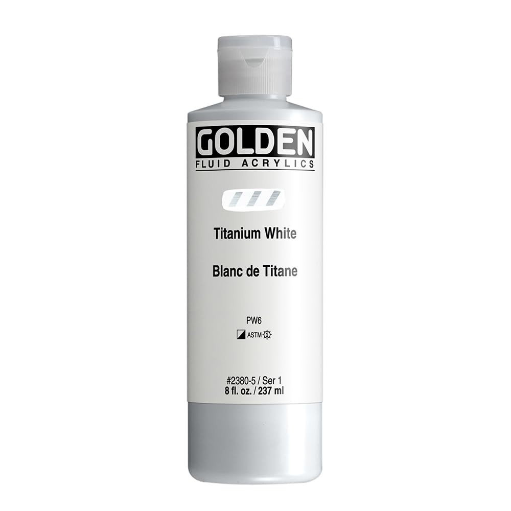 GOLDEN Fluid Acrylics, Titanium White, 8 fl. oz. Bottle, Professional Acrylic