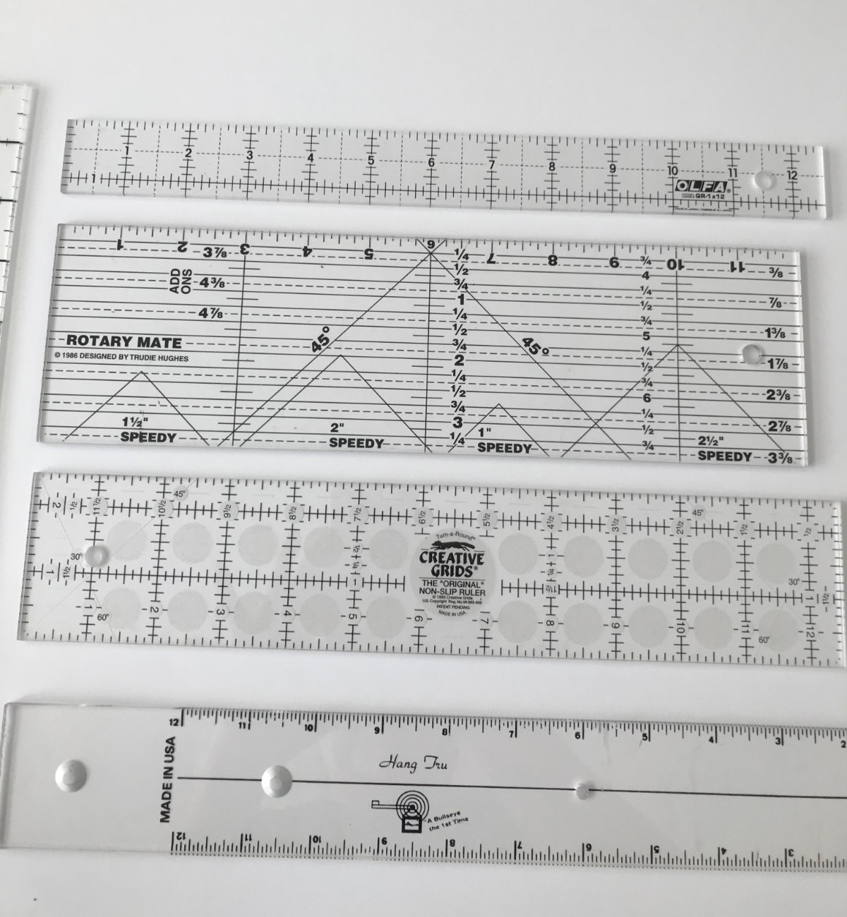 LOT of 5 Quilting Rulers OLFA, Dritz, Hang Tree Creative Grids, Rotary Mate