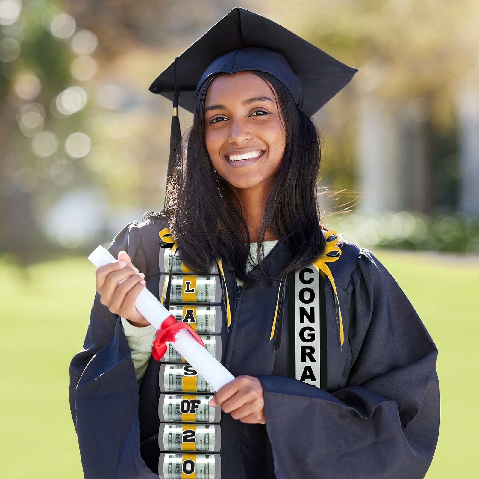 Class Of 2026 Black Gold Double Braided Graduation Money Lei Cash Gifts