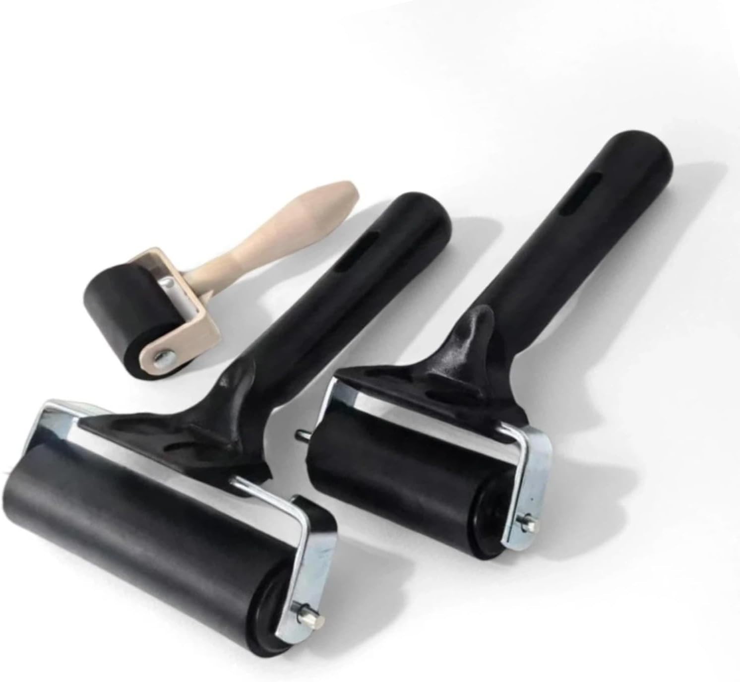 3-Pack Hard Rubber Brayer Rollers 1.4/2.4/4 Inch for Printmaking Ink Stamping