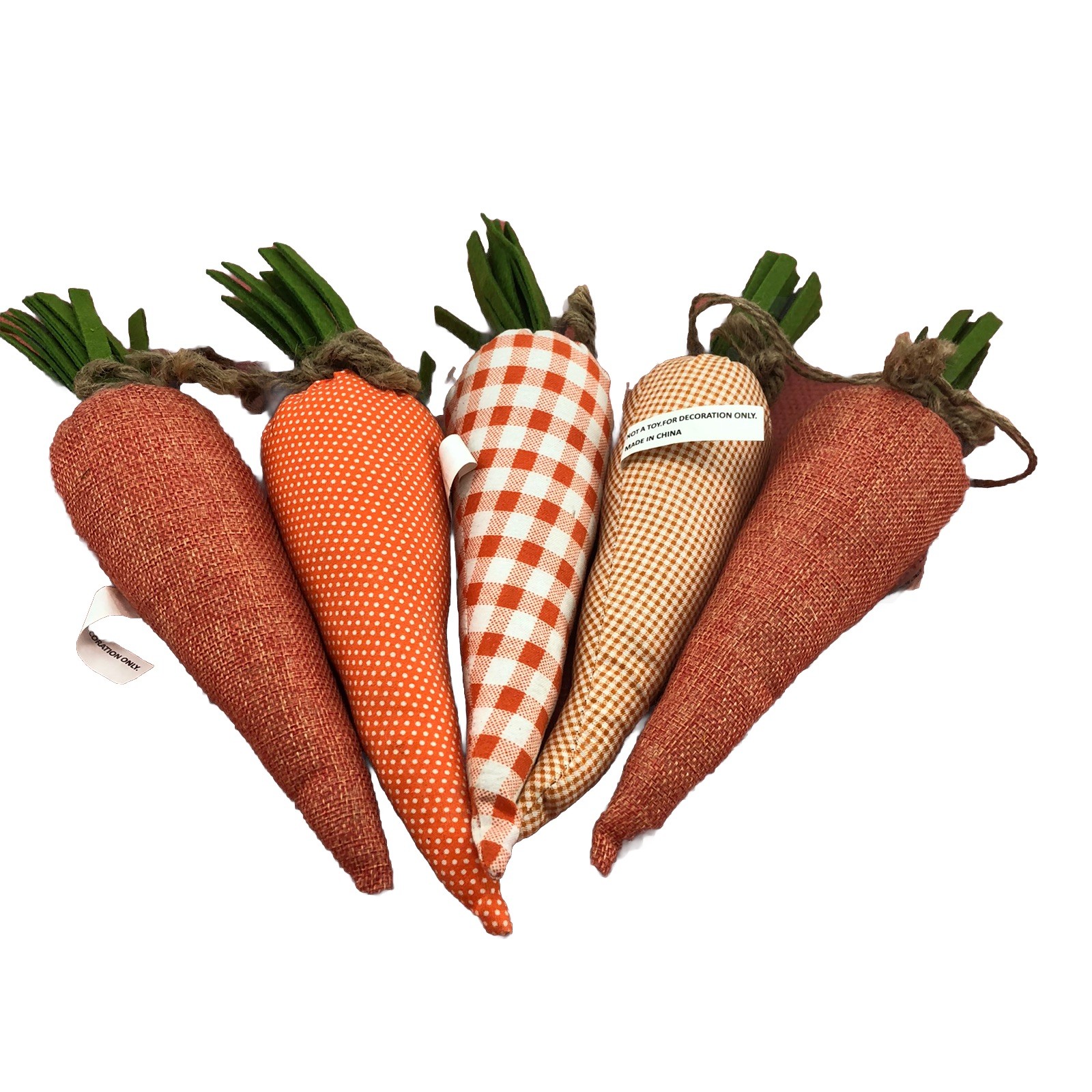 Lot Of 5 Orange Fabric Plush Carrots 🥕 🥕 With Felt Green Tops Decor Or Crafts
