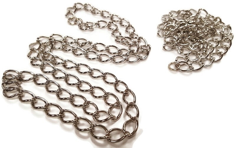Vintage Silver Plate Steel 30″ Continuous 8mm Curb Chain Section / Necklace M130