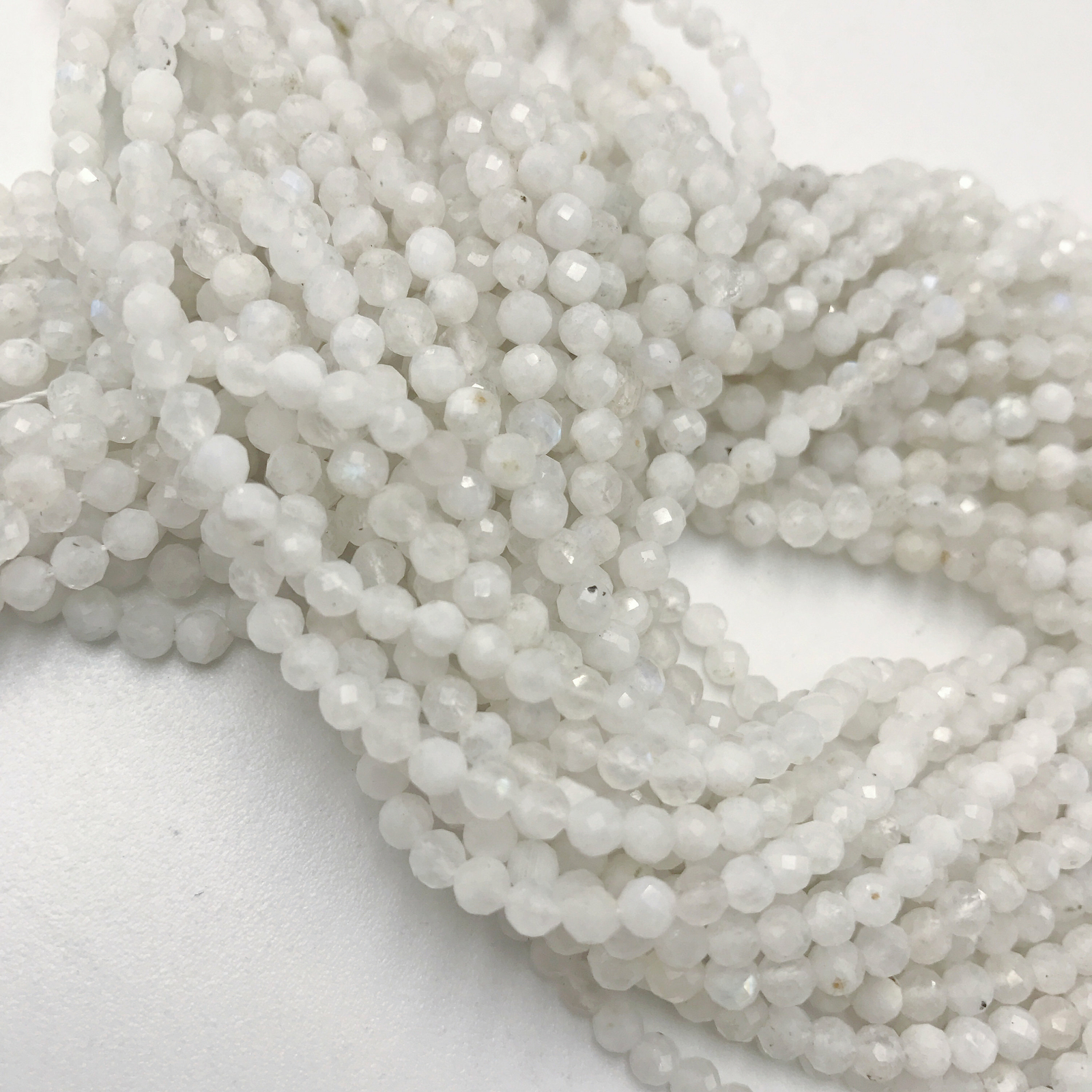 White Rainbow Moonstone Faceted Round Beads Size 2mm 3mm 3.5mm 4mm 15.5″ Strand