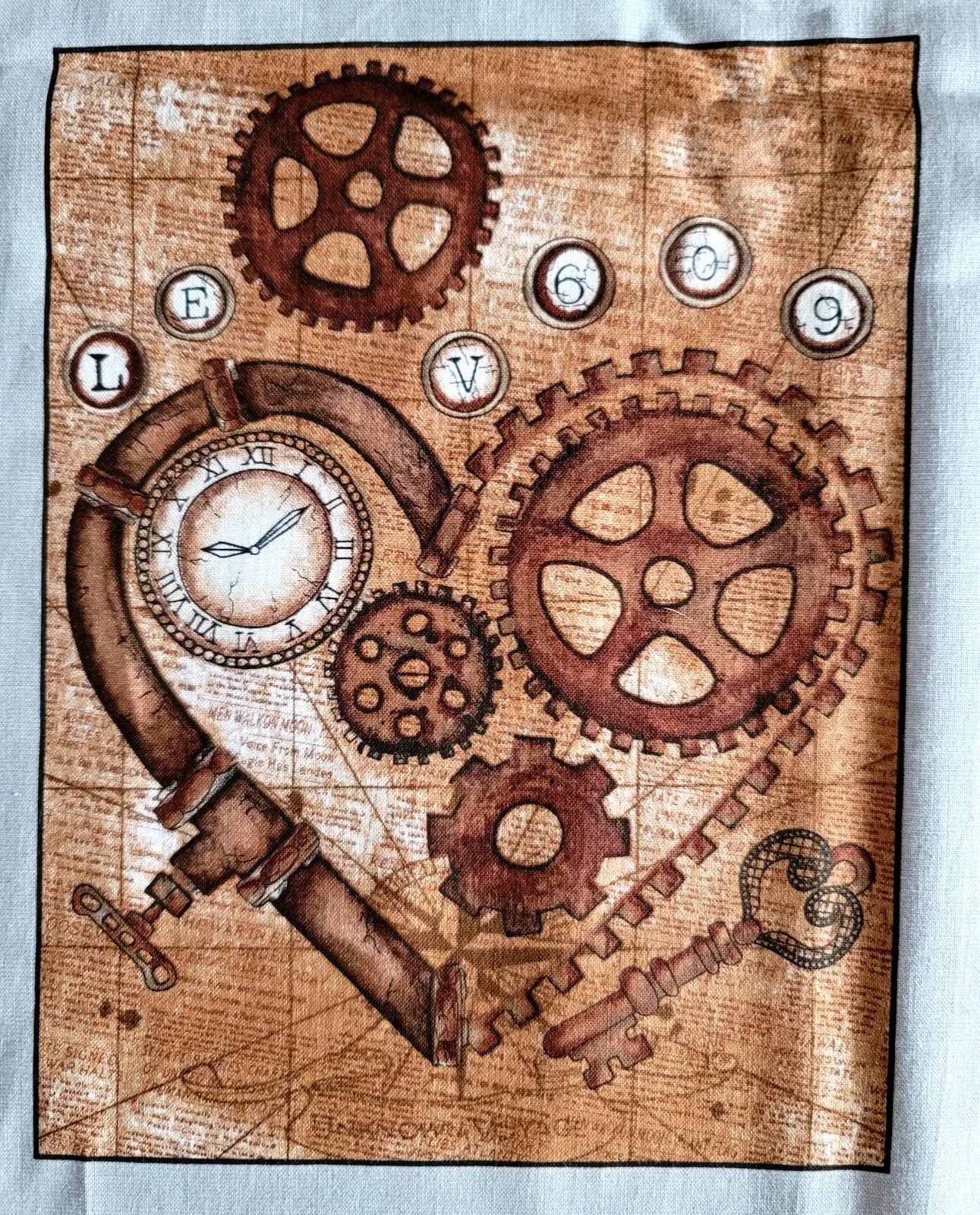 Unknown Voyage Steampunk Quilt Panel by Tana Mueller 12 Block 44″x17″