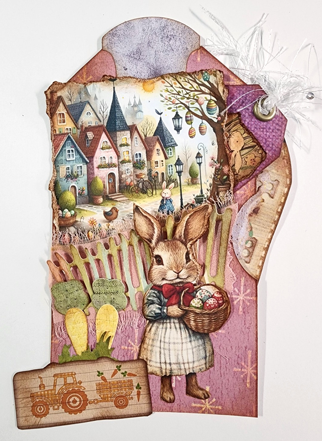 Easter Bunny Carrot Farm Tractor Tags Hidden Pocket OOAK #35 3D Handmade