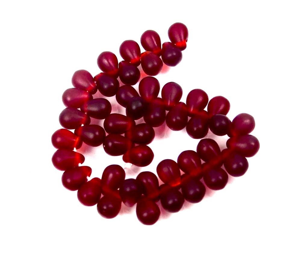 50 Czech Frosted Sea Glass Teardrop Beads – Matte – dark Red 6x4mm