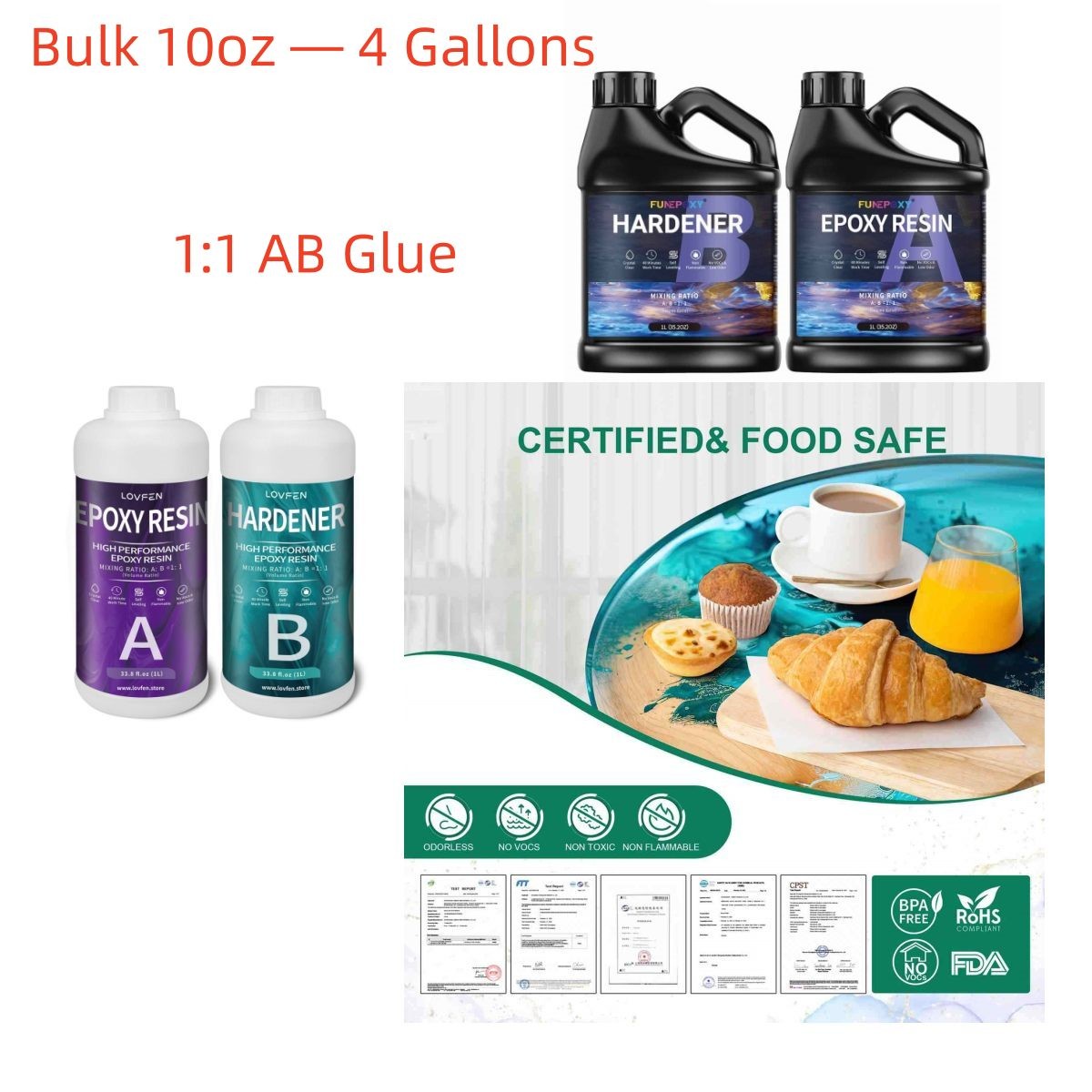 1:1 Epoxy Resin – Bulk 10oz/32oz/64oz/1 Gallon/4 Gallons Kit – AB Glue Art Craft