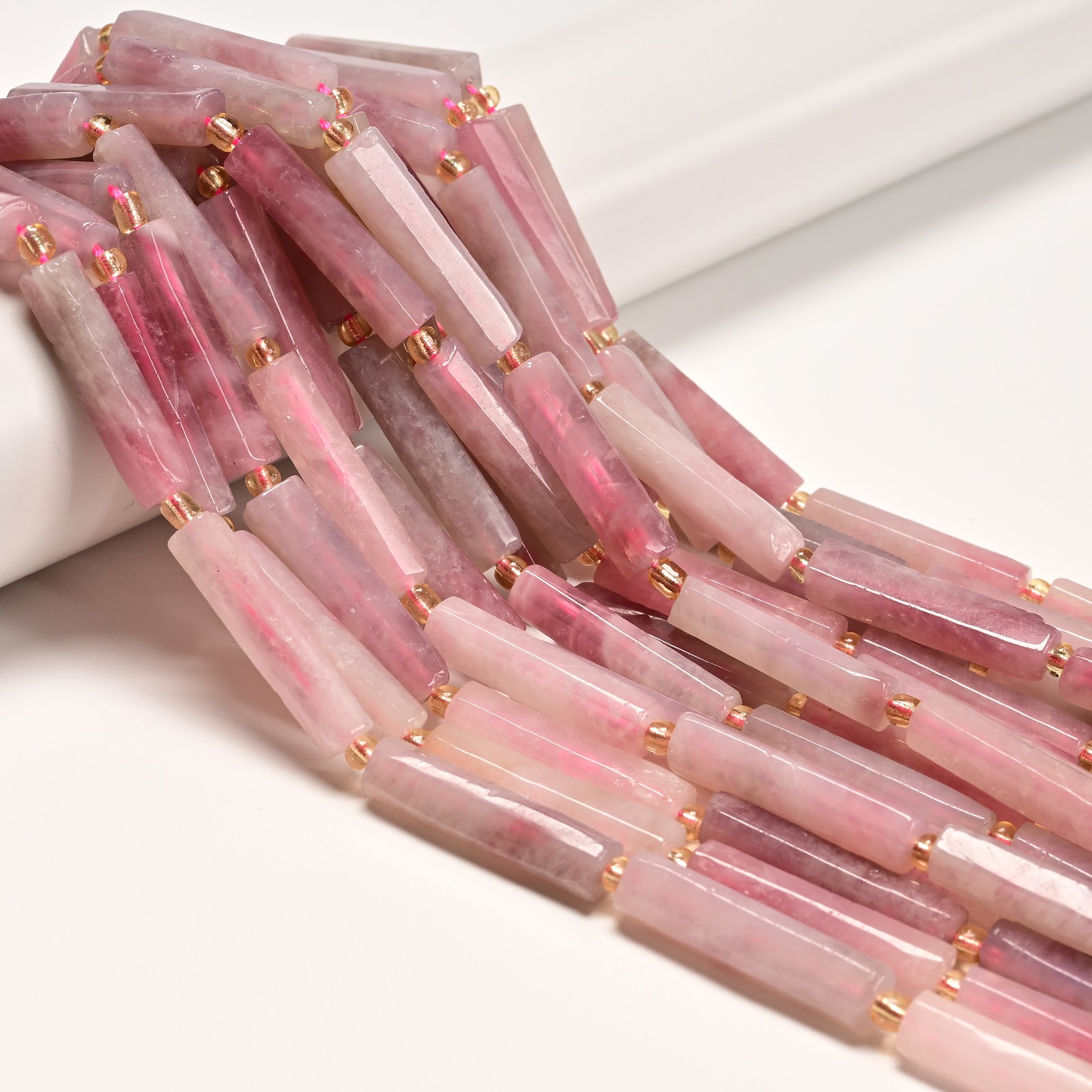 Madagascar Rose Quartz Faceted Rectangle Irregular Tube Beads 18-30mm 15.5″ Strd