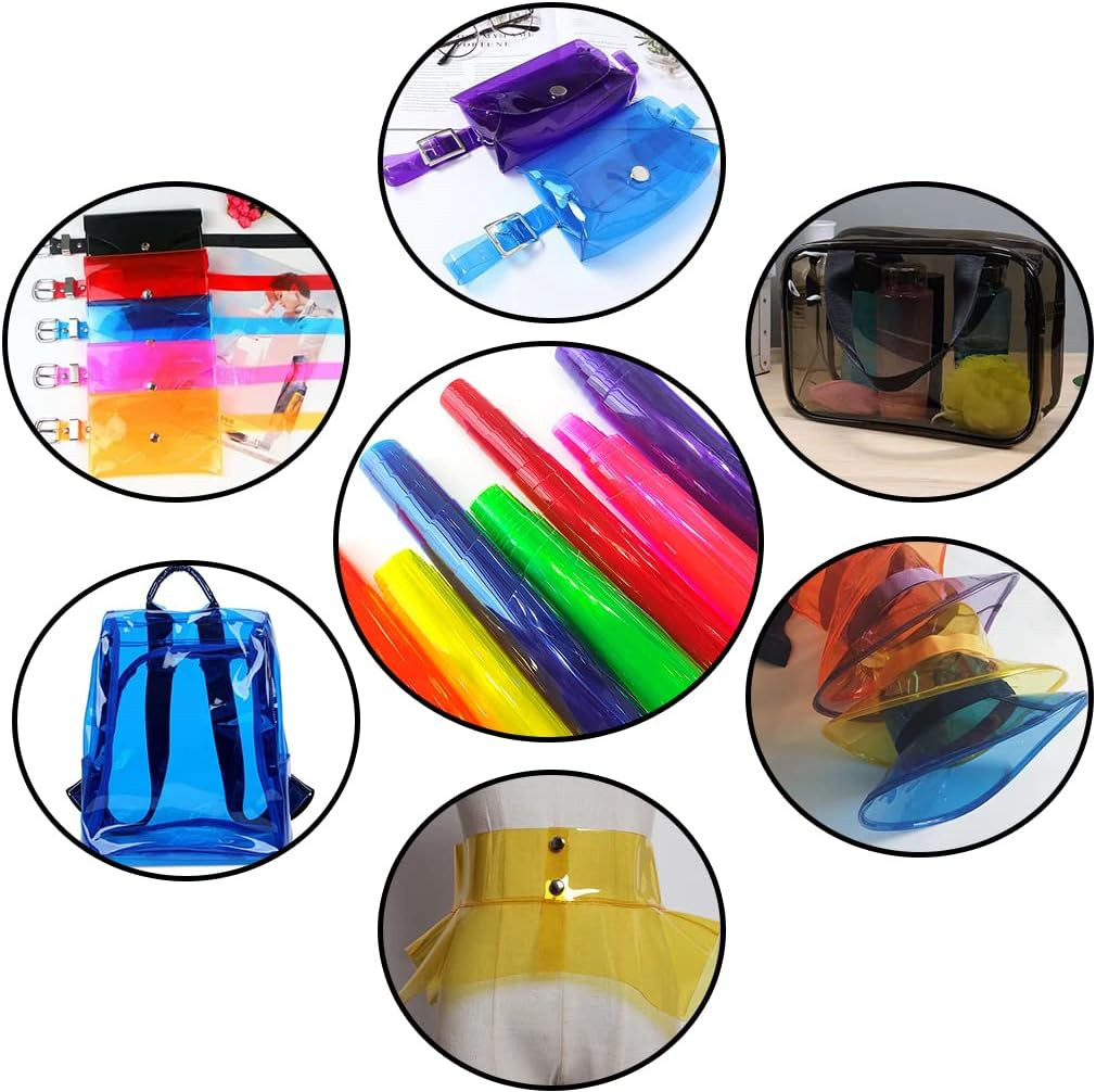 9 Pcs Clear PVC Vinyl, 21cmx30cm Fluorescent Solid Color Transparent Waterproof