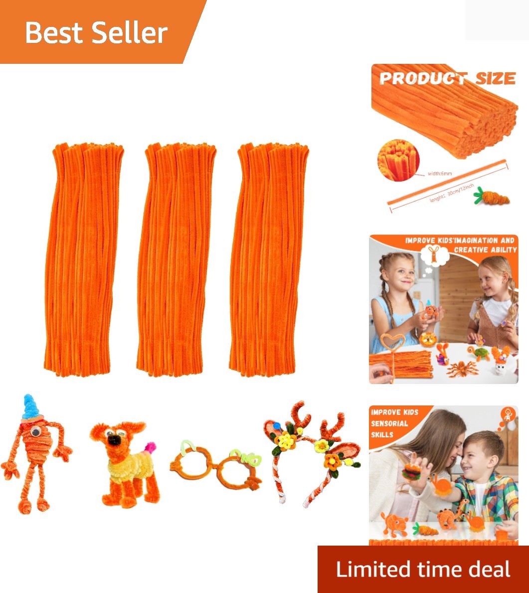 Orange Pipe Cleaners Crafts,Art Supplies,200pcs Chenille Stem,Solid Color Pip…