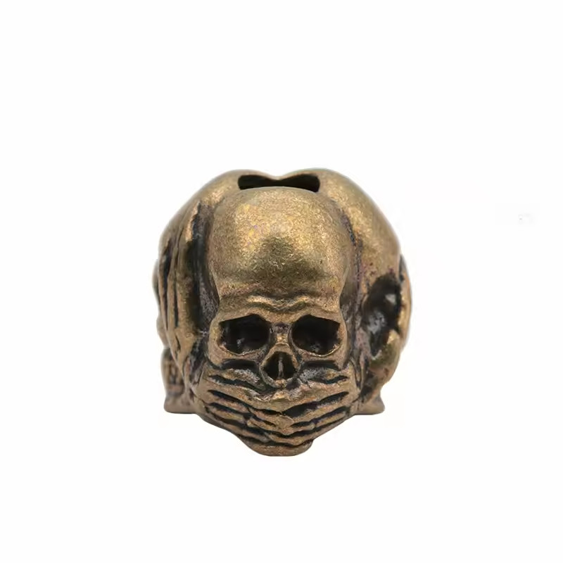Three Sided Skull Head Brass Knife Bead EDC Paracord Lanyard DIY Charm Pendant