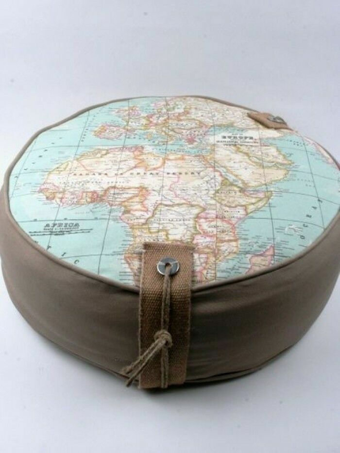 WORLD MAP 2 Globe Atlas Furnishing Fabric Cotton Material 55” wide SKY BLUE