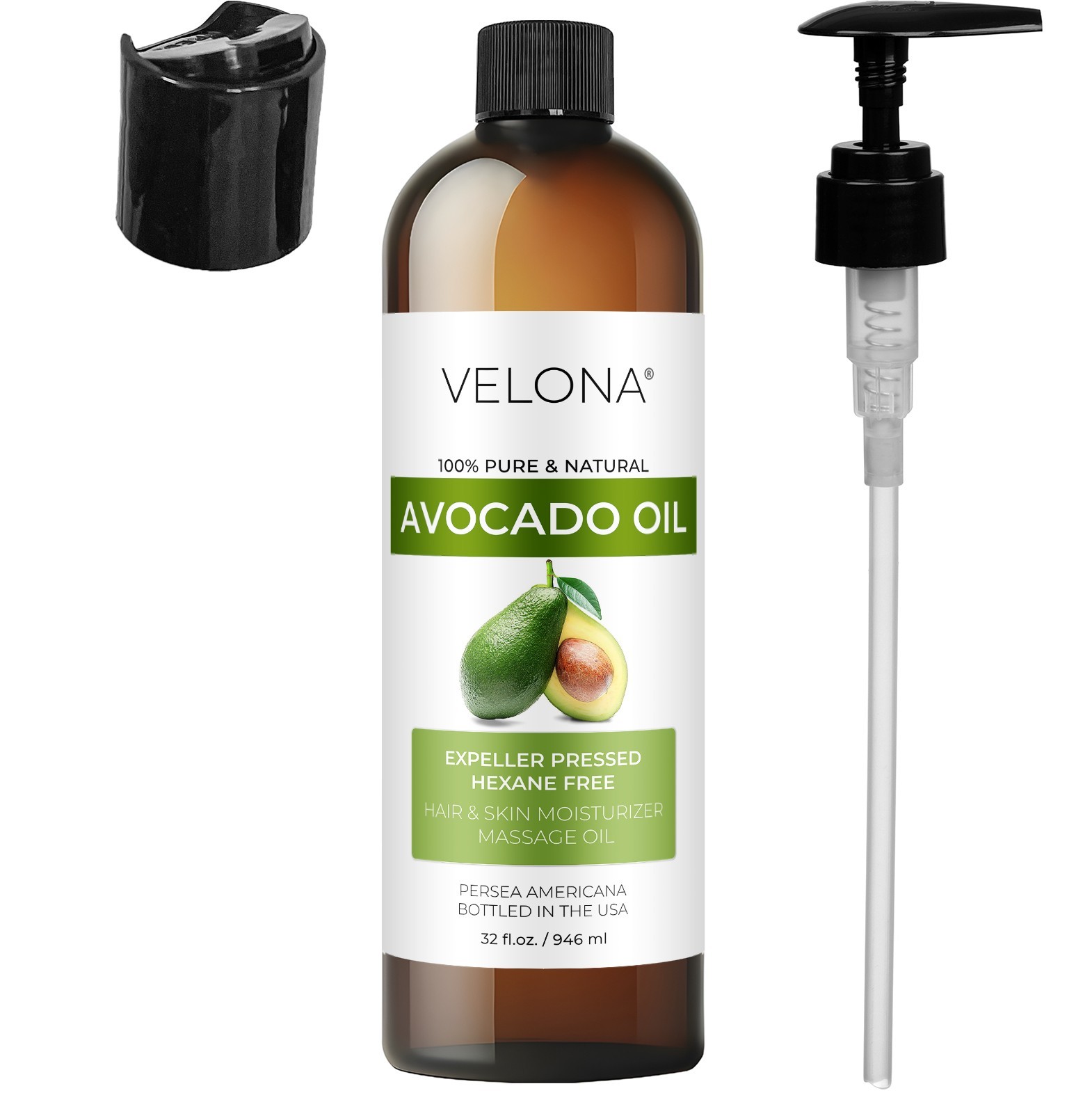 Avocado Oil by Velona – 32 oz, Refined, Cold Pressed, Hair Body and Skin Care