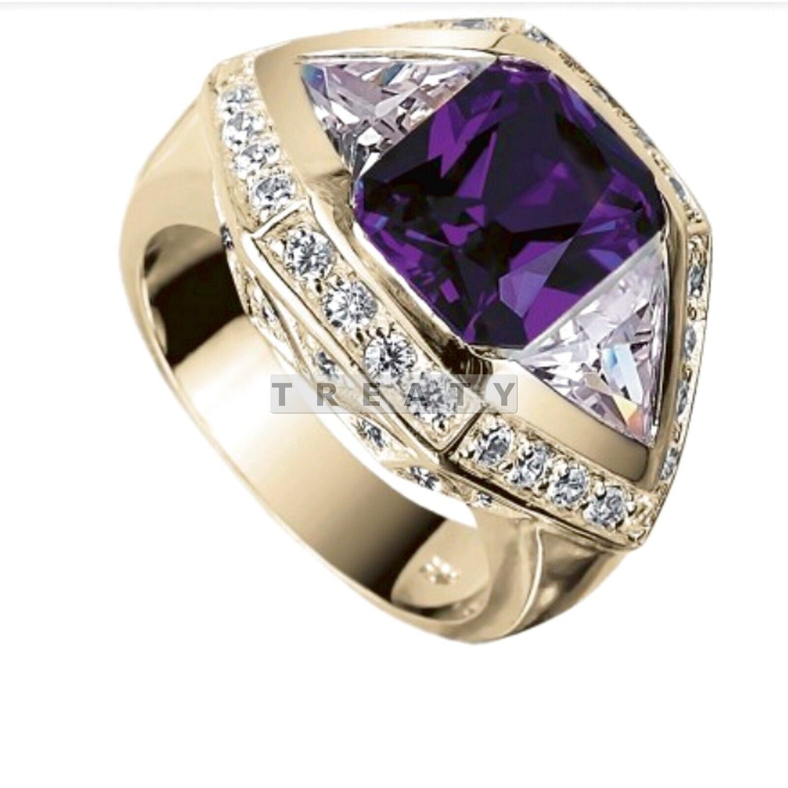 Amethyst Emerald Cut Gemstone With 14k Yellow Gold Ring For Men’s #B841