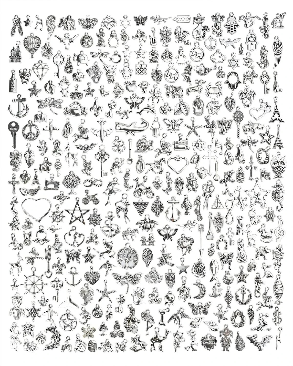 300 PCS Wholesale Bulk Lot Jewelry Making Charms Mixed Smooth Tibetan Silver NEW
