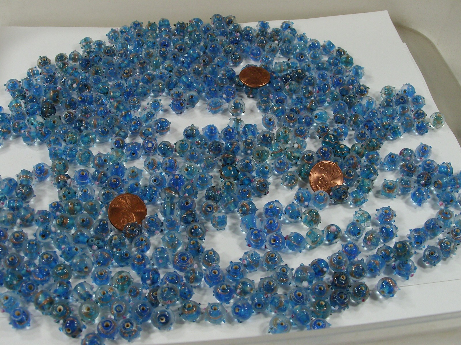 2 Pounds Blue India Handmade Fancy Bumpy Glass Beads Wholesale Bulk (HQP-3) ⭐