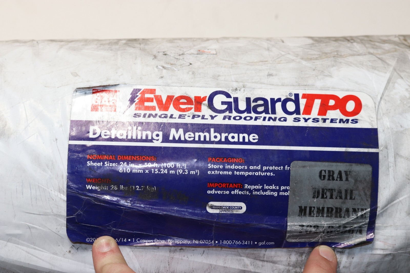 GAF EverGuard TPO Single-PLY Roofing Systems Detailing Membrane 24in x 50ft Gray