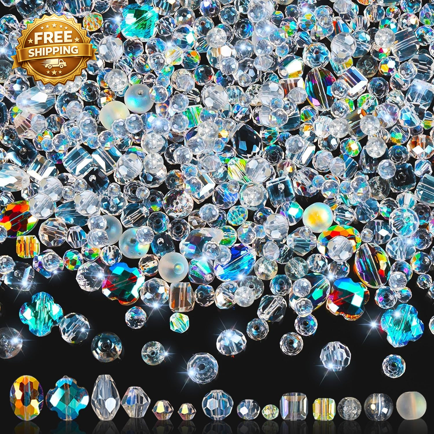636Pcs Glass Beads for Jewelry Making, Assorted Crystal Beads with Loose Beads f